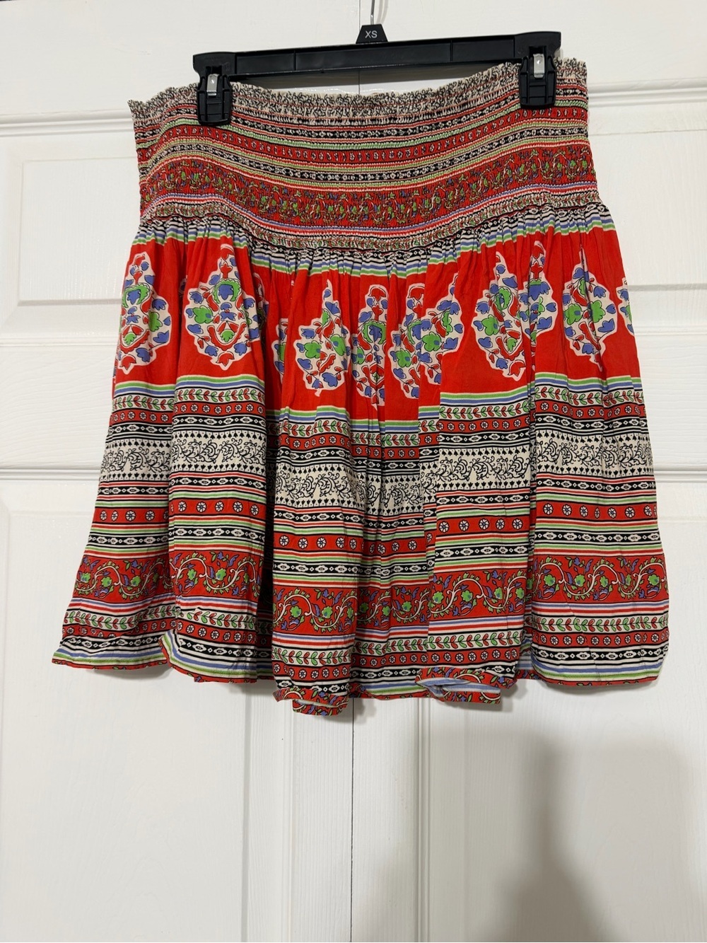 Tory Burch smocked beach skirt flowers and geometric design high rise size XL